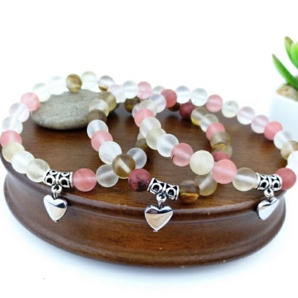 🍒 CHERRY QUARTZ HEART CHARM BRACELET 🍒 - Picture 2 of 5